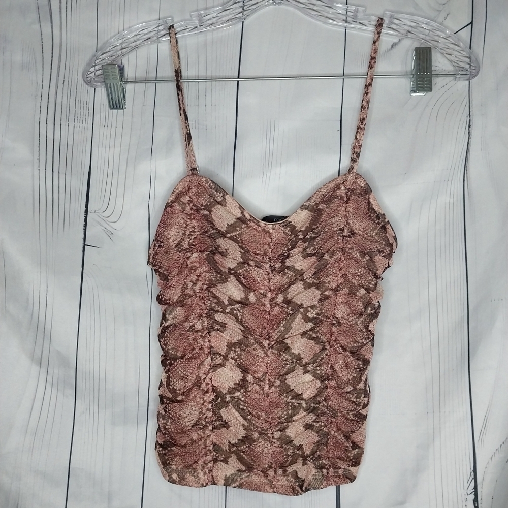 Moa Moa Mesh Overlay 90's Style Snake Print Ruched Camisole Top